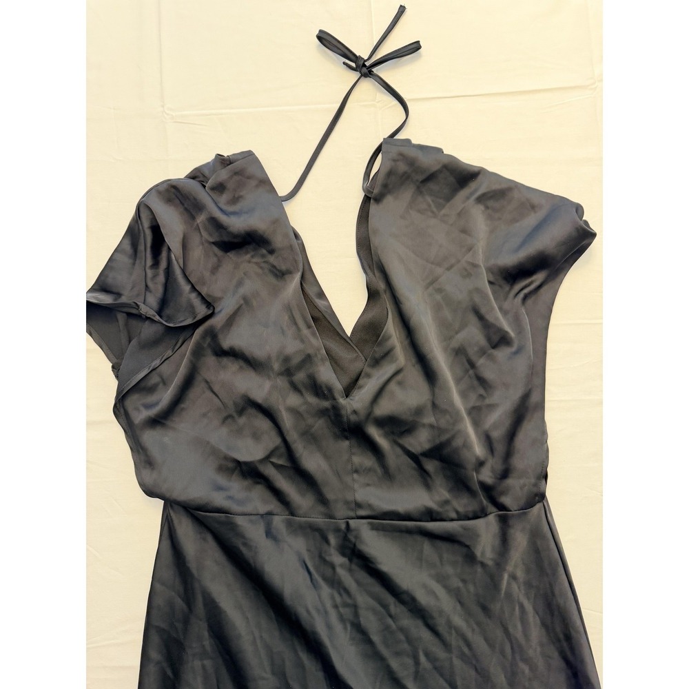 A New Day Dress Womens Large Black Satin V-Neck Flutter Sleeve Midi Party Wear - Picture 10 of 12
